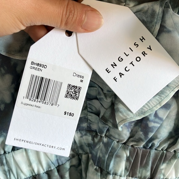 English Factory ruffle long sleeve babydoll dress NEW size medium rosette - Picture 6 of 8